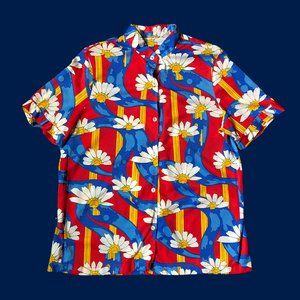 Vintage Red & Blue Daisy Print Shirt